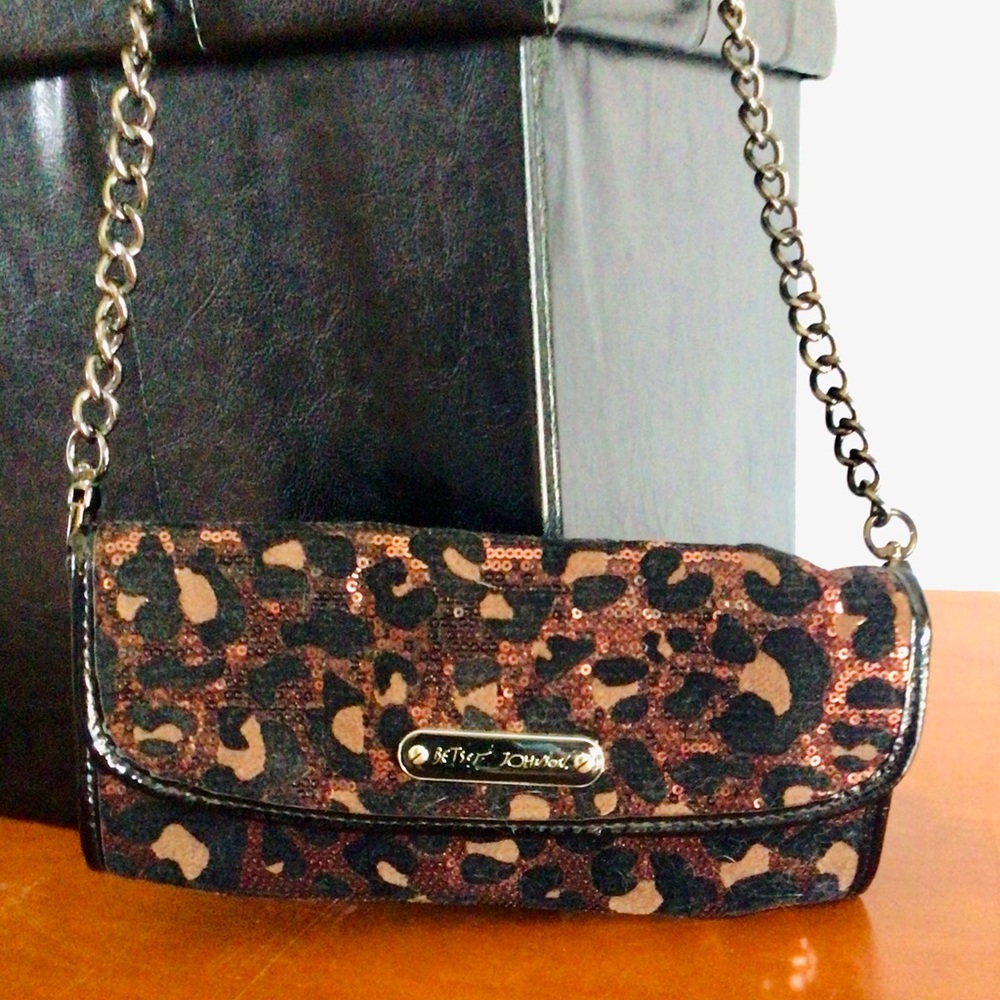 Betsey Johnson Flap Leopard Print Clutch/Strap